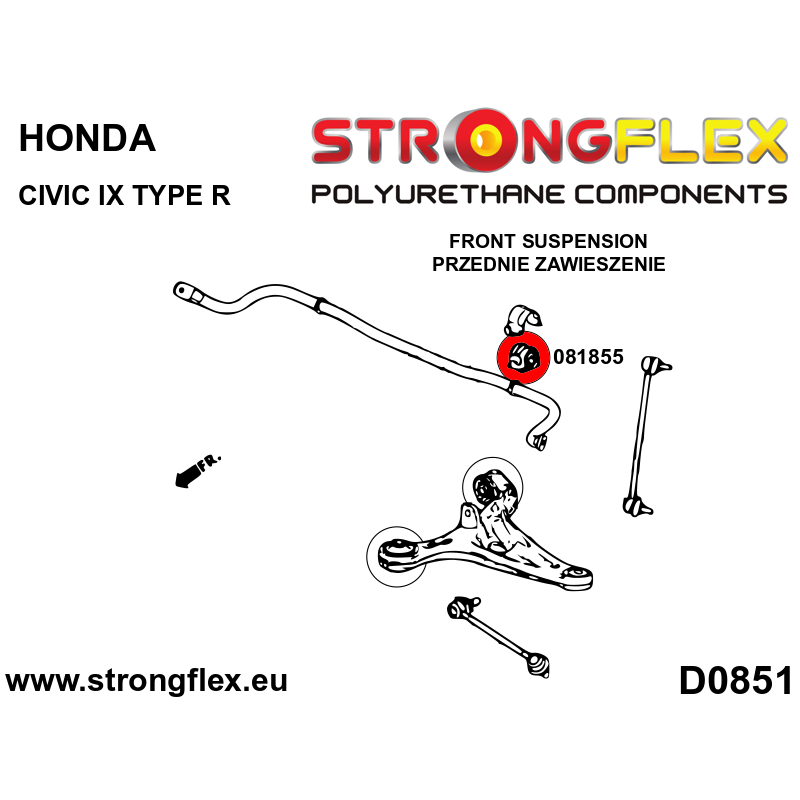 STRONGFLEX|081855B: Front anti roll bar bush Honda Civic IX 12-17 FK/FG FA FD 15-17 Type R