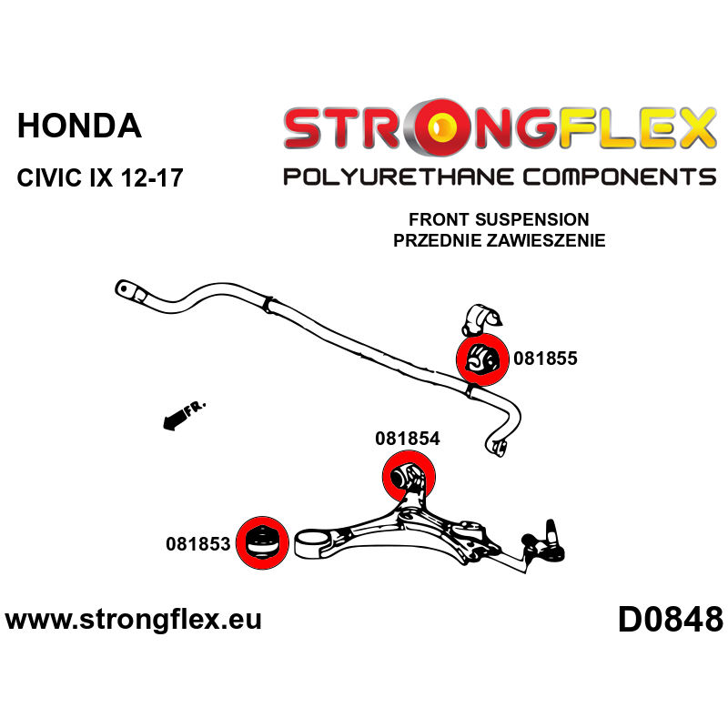 STRONGFLEX|086241A: Vorderachsbuchsen und hinteren Träger Satz SPORT Honda Civic IX 12-17 FK/FG FA FD