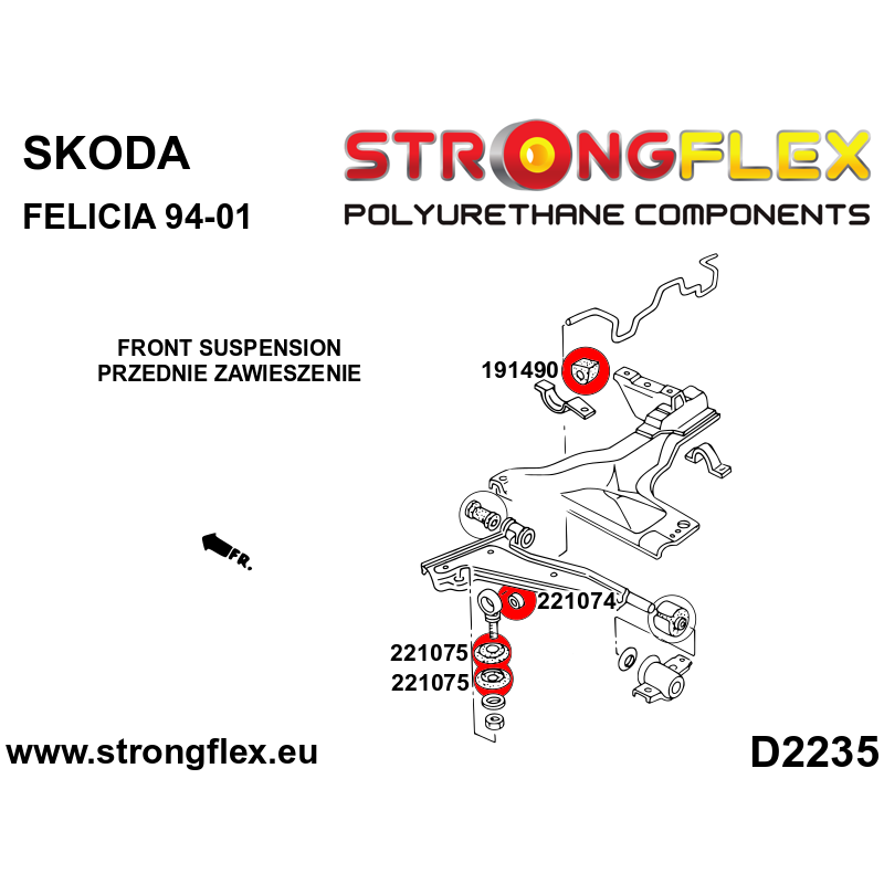 STRONGFLEX|221075A: Front eye bolt mounting bush SPORT Seat Córdoba I 93-02 6K Ibiza II Inca 9K 95-03 Toledo 92-99 1L Arosa 6H