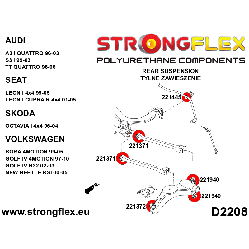 STRONGFLEX|226121A: Full suspension bush kit SPORT Audi A3/S3 RS3 I 96-03 8L 99-03 Quattro TT TTS TTRS 8N 99-06 Seat Leon 1M