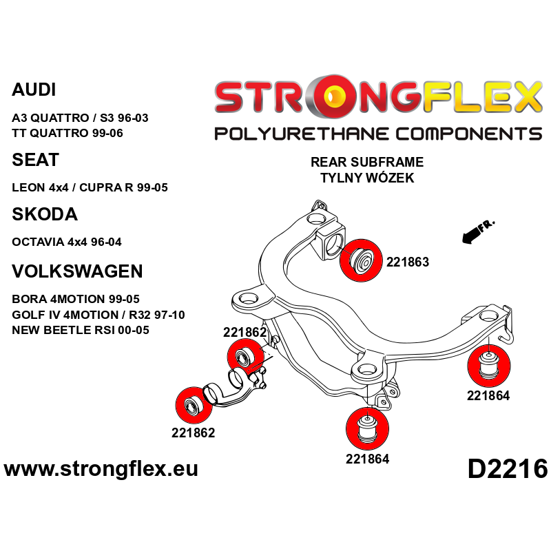 STRONGFLEX|221863B: Differentialaufhängung, hintere Buchse Audi A3/S3 RS3 I 96-03 8L 99-03 Quattro TT TTS TTRS 8N 99-06 Seat