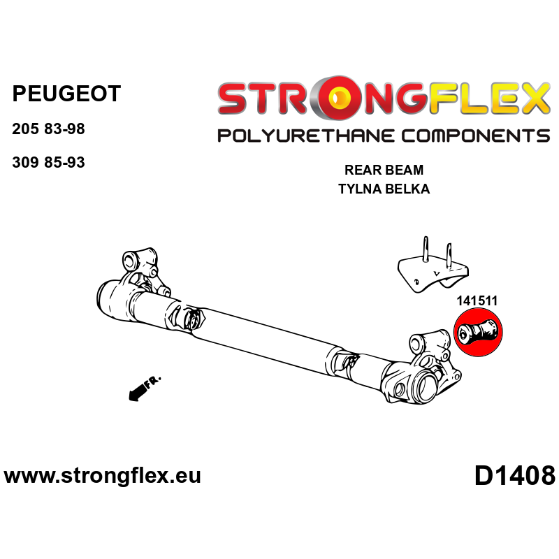 STRONGFLEX|141511A: Rear beam bush SPORT Peugeot 309 85-93 GTI TD 86-93 205 83-98 Rallye Diesel 84-98