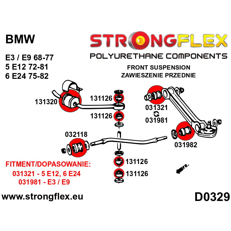 STRONGFLEX|031320A: Tuleja stabilizatora przedniego / tylnego SPORT BMW Seria 3 I 75-82 E21 6 76-89 E24 E114/E115 Neue Klasse