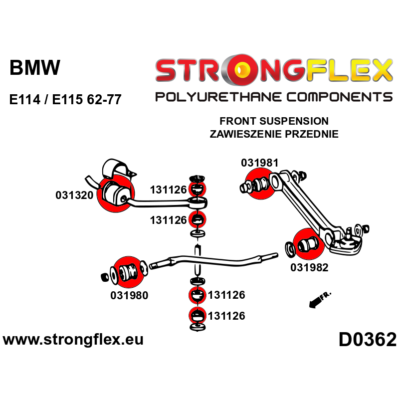 STRONGFLEX|031320A: Tuleja stabilizatora przedniego / tylnego SPORT BMW Seria 3 I 75-82 E21 6 76-89 E24 E114/E115 Neue Klasse