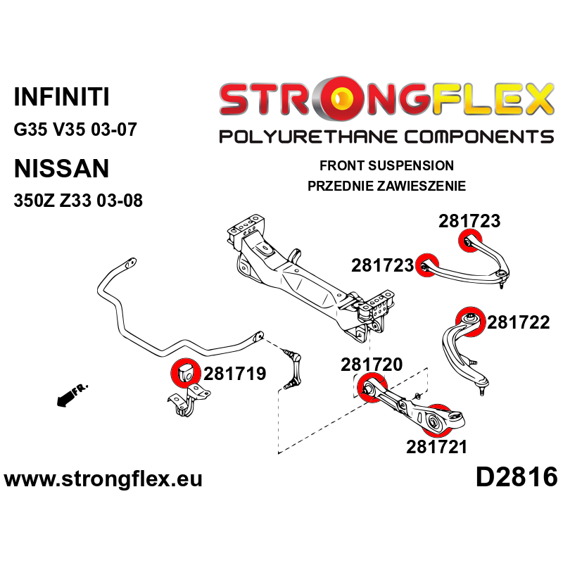 STRONGFLEX|286199A: Polyurethan Buchsensatz für Vorder-und Hinterachse SPORT Nissan 350Z 02-08 Z33 Infiniti G III G35 02-07 V35