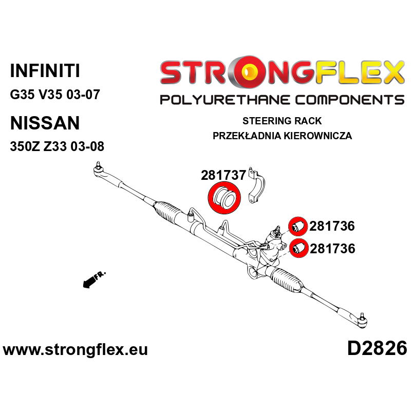 STRONGFLEX|286219A: Zestaw tulei przekładni kierowniczej SPORT Nissan 350Z 02-08 Z33 Infiniti G III G35 02-07 V35