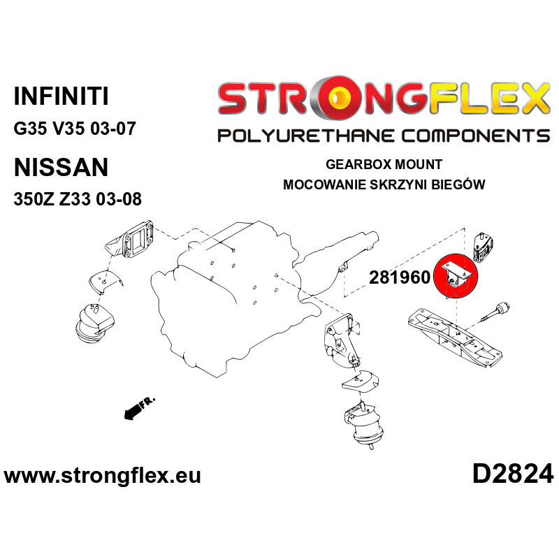 STRONGFLEX|281960A: Wkładka poduszki skrzyni SPORT Nissan 350Z 02-08 Z33 Infiniti G III G35 02-07 V35