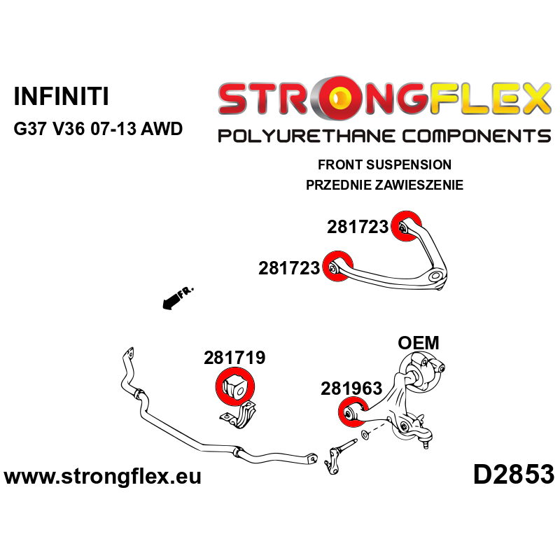 STRONGFLEX|281963A: Tuleja wahacza przedniego dolnego - przednia SPORT Nissan 370Z 09-20 Z34 Infiniti G IV G25/G35 G37 Q40 Q60