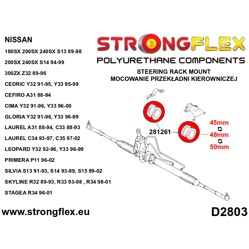 STRONGFLEX|281261B: Buchse Lenkgetriebe Befestigung Nissan 300ZX II 90-96 Z32 Skyline VIII 89-94 R32 AWD S-chassis 180SX/200SX