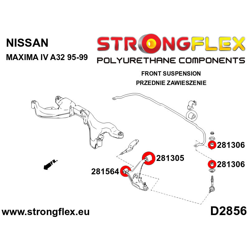 STRONGFLEX|281305B: Front wishbone rear bush Nissan 100NX 90-96 B13 Almera I 95-00 N15 Sunny/Pulsar Sentra Sabre VIII 90-95 N14