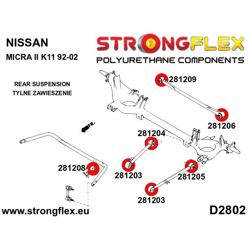 STRONGFLEX|281206A: Tuleja tylnego drążka panharda – do nadwozia SPORT Nissan Micra II 92-02 K11