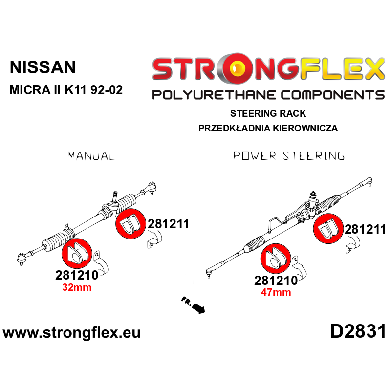 STRONGFLEX|281210A: Lenkgetriebebuchse SPORT Nissan Micra II 92-02 K11