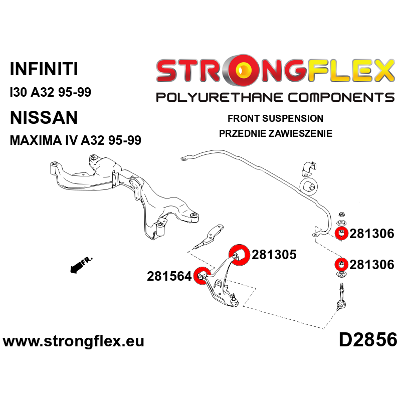 STRONGFLEX|281305B: Tuleja wahacza przedniego tylna Nissan 100NX 90-96 B13 Almera I 95-00 N15 Sunny/Pulsar Sentra Sabre VIII