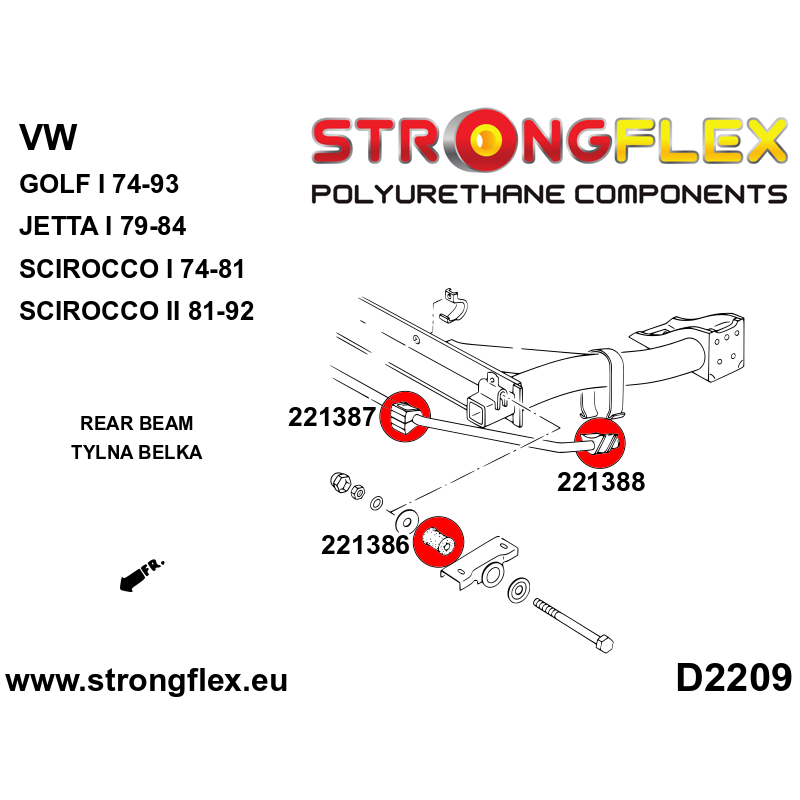 STRONGFLEX|221387A: Tuleja stabilizatora tylnego - wewnętrzna SPORT Volkswagen Golf I 74-93 17 Jetta 79-84 A1 Scirocco 74-81