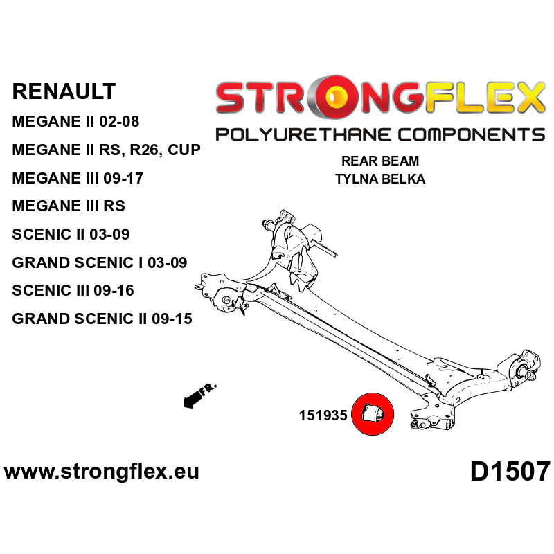 STRONGFLEX|151935A: Rear beam bush SPORT Renault Scenic II 03-09 Grand I III 09-16 09-15 Mégane 02-12 04-09 RS R26 CUP 09-17