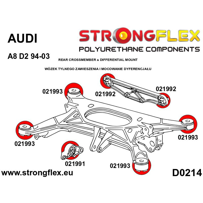 STRONGFLEX|021991A: Rear differential - front bush SPORT Audi A8/S8 D2 94-02 Quattro D3 02-09 Volkswagen diagram scheme:D0214